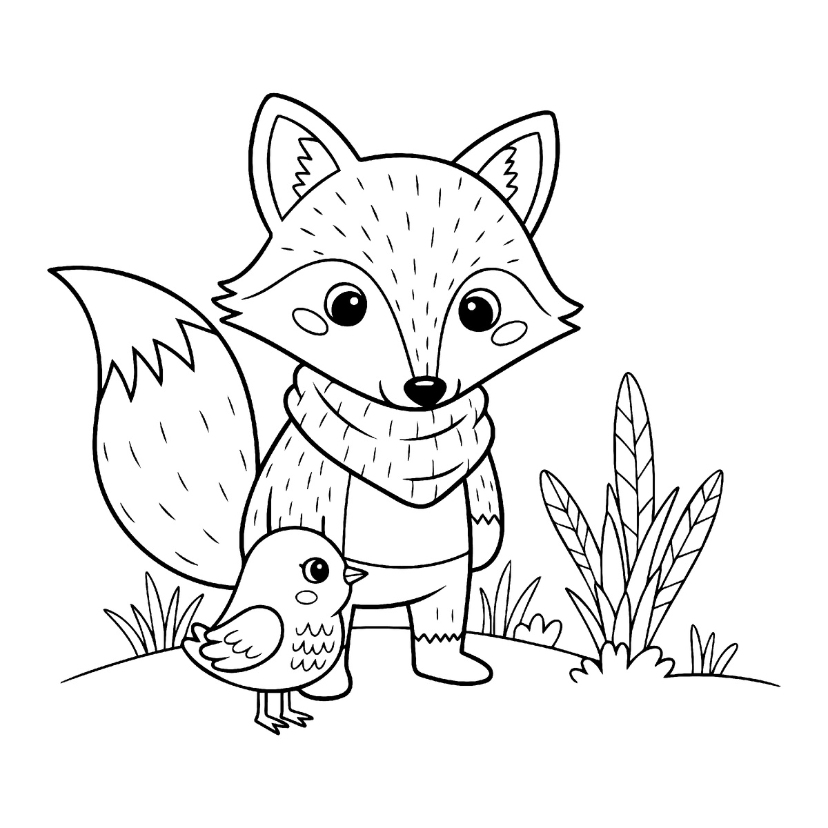 Лисичка и цыпленок детская раскраска