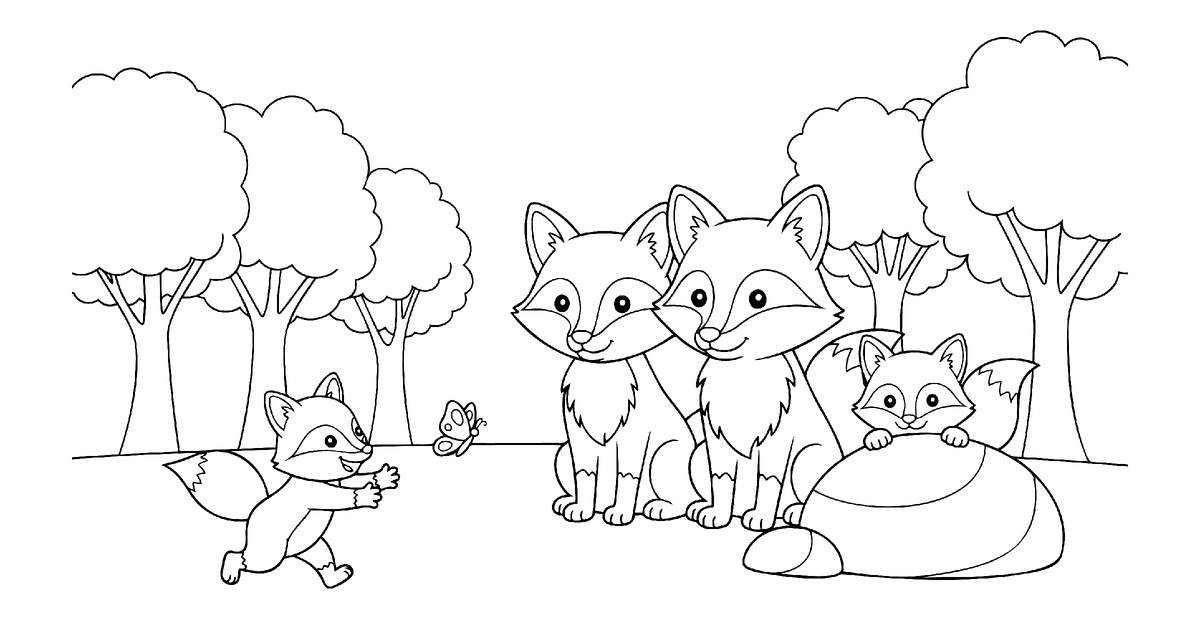 Семья лисов детская раскраска