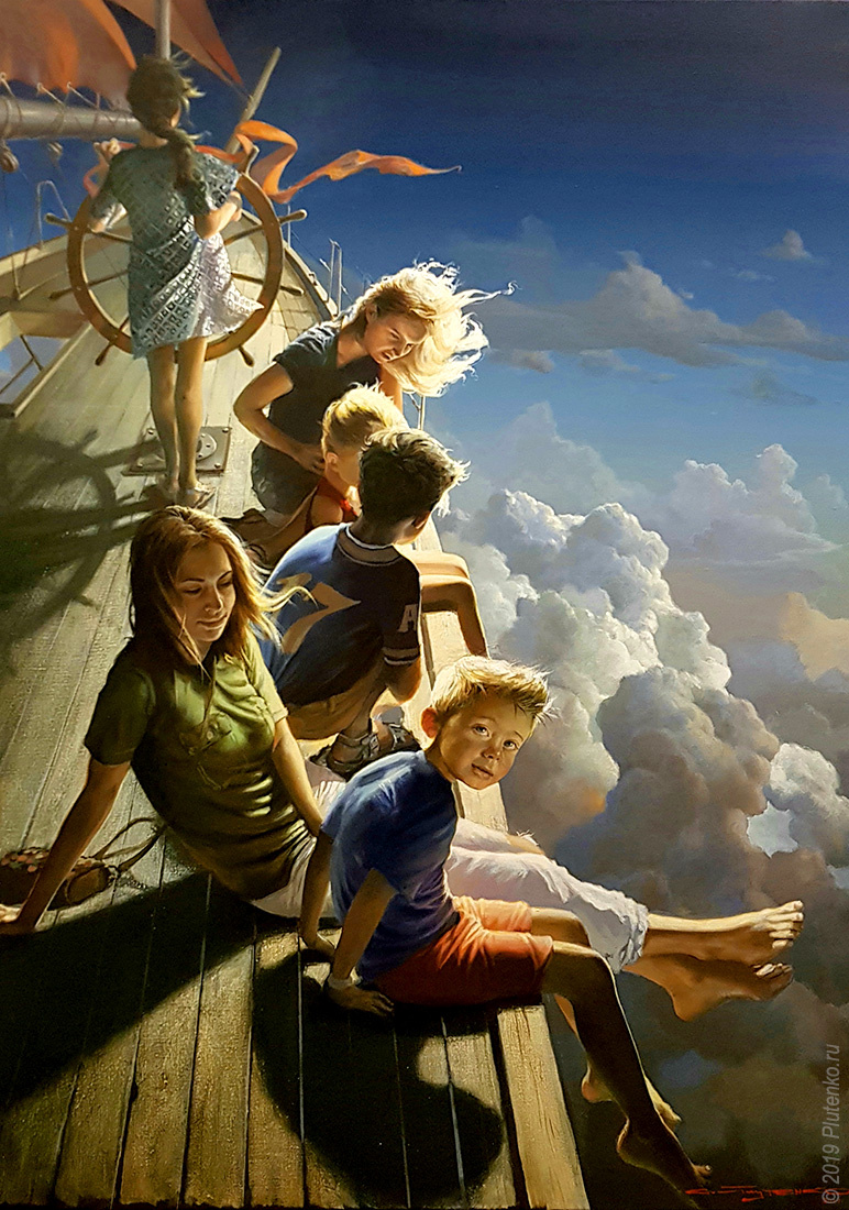 КАРТИНА ХУДОЖНИКА СТАНИСЛАВА ПЛУТЕНКО ПОД НАЗВАНИЕМ " Мой детский сон " 110 х 80 см  Холст, темпера, лак