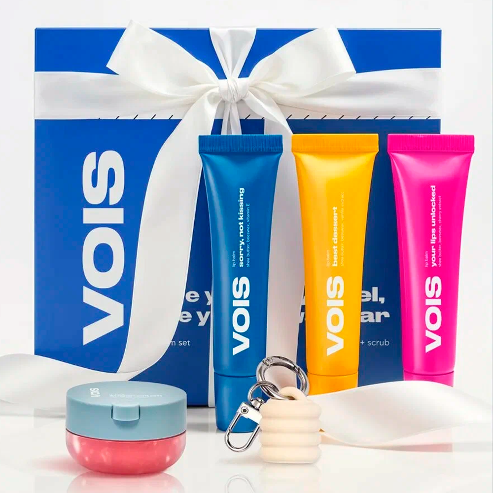 VOIS Бальзамы и скраб для губ увлажняющие подарочный набор 4 шт