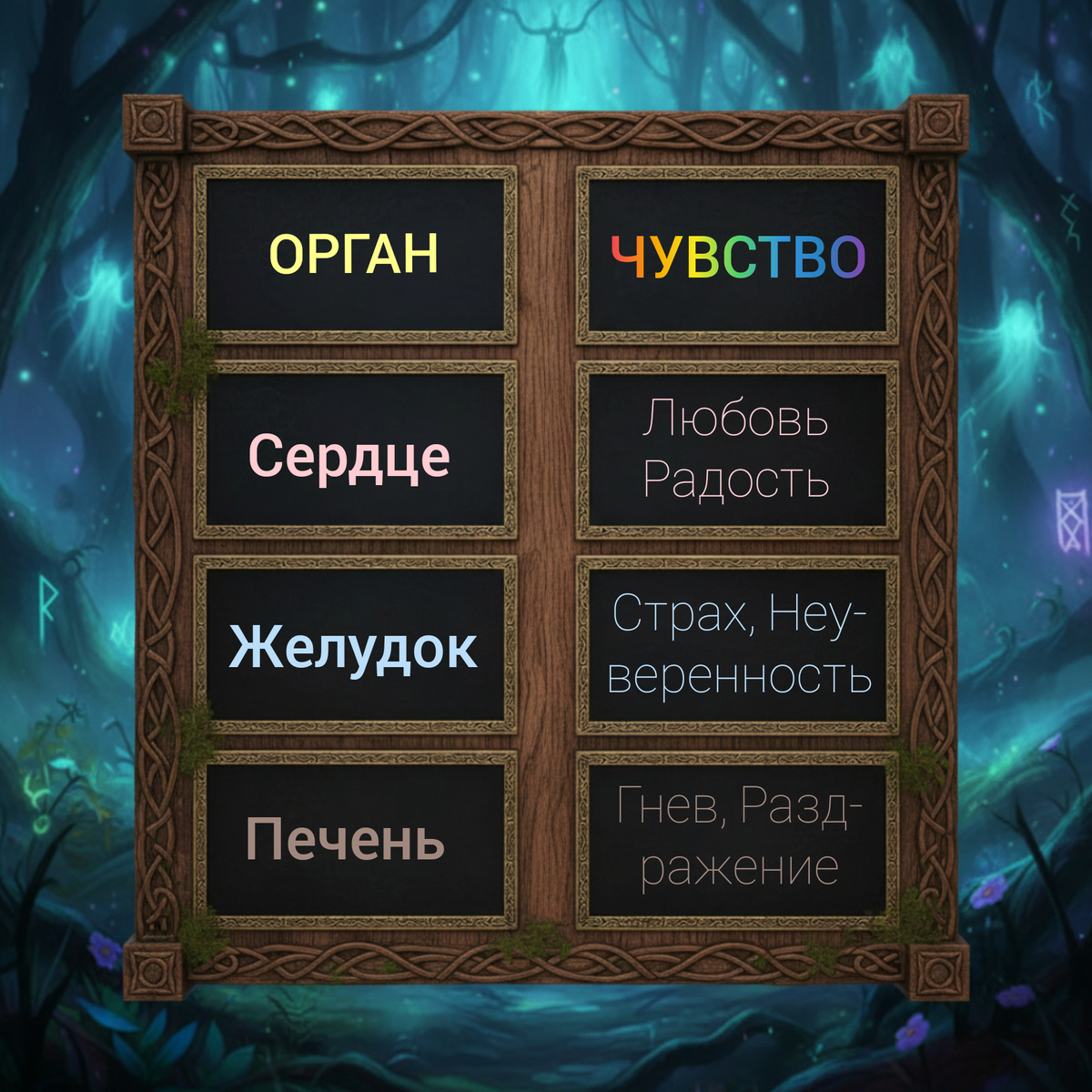 Пример взаимосвязи чувств и функционала внутренних органов 