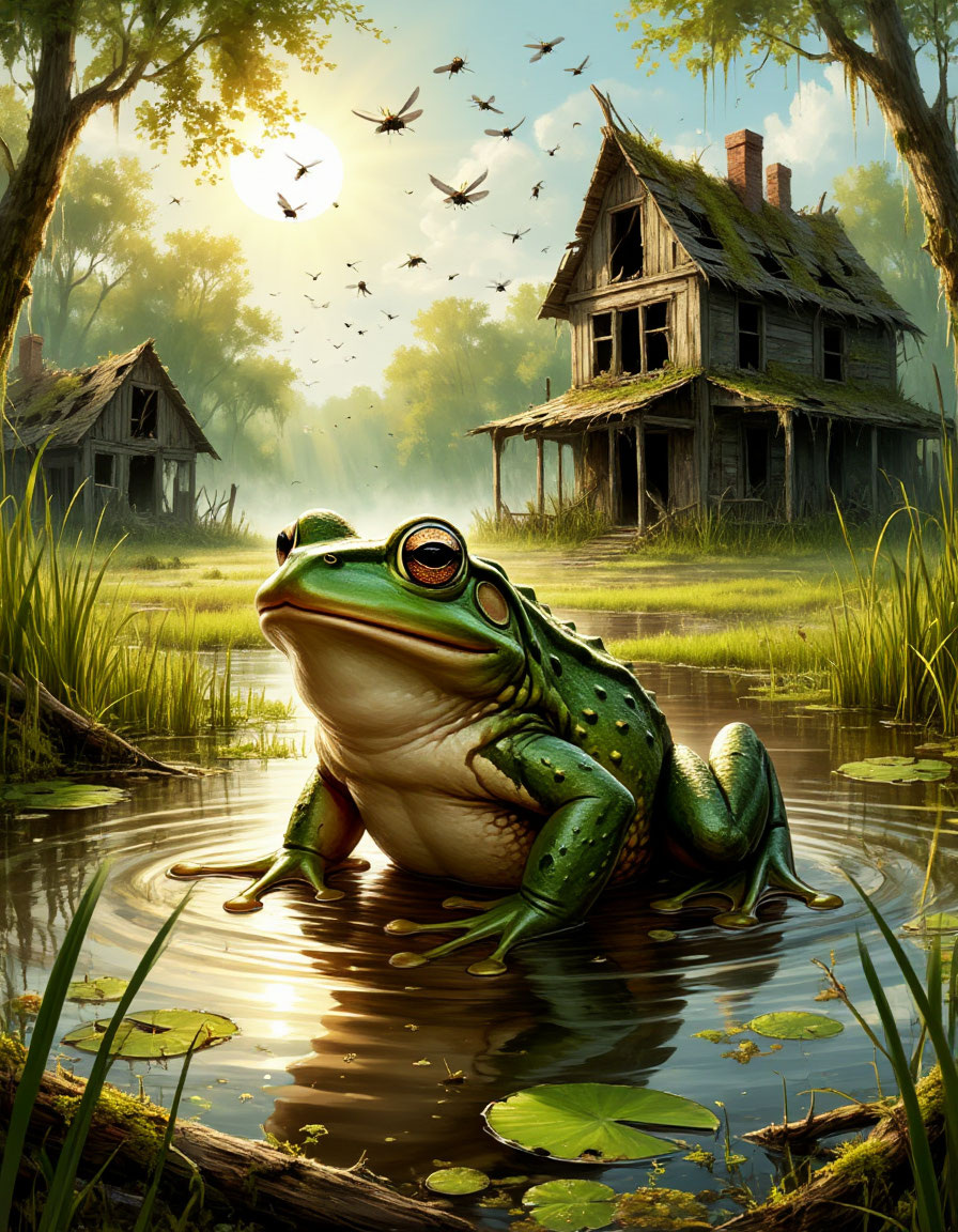 Опустевшие деревни и монстры на болотах. Картинка создана ИИ.