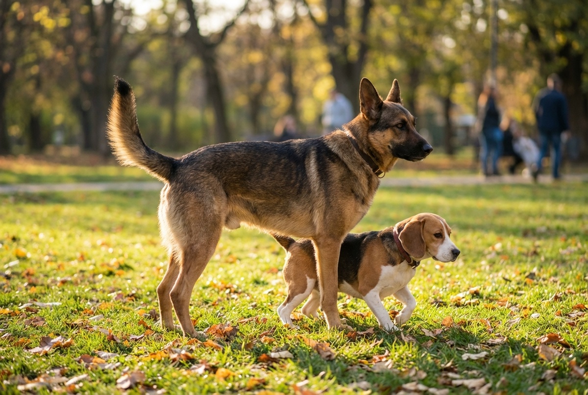 Собака проявляет уверенность в себе, но не агрессию