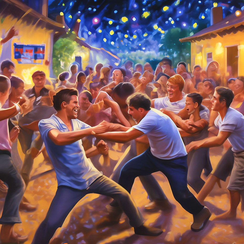 На деревенской дискотеке.