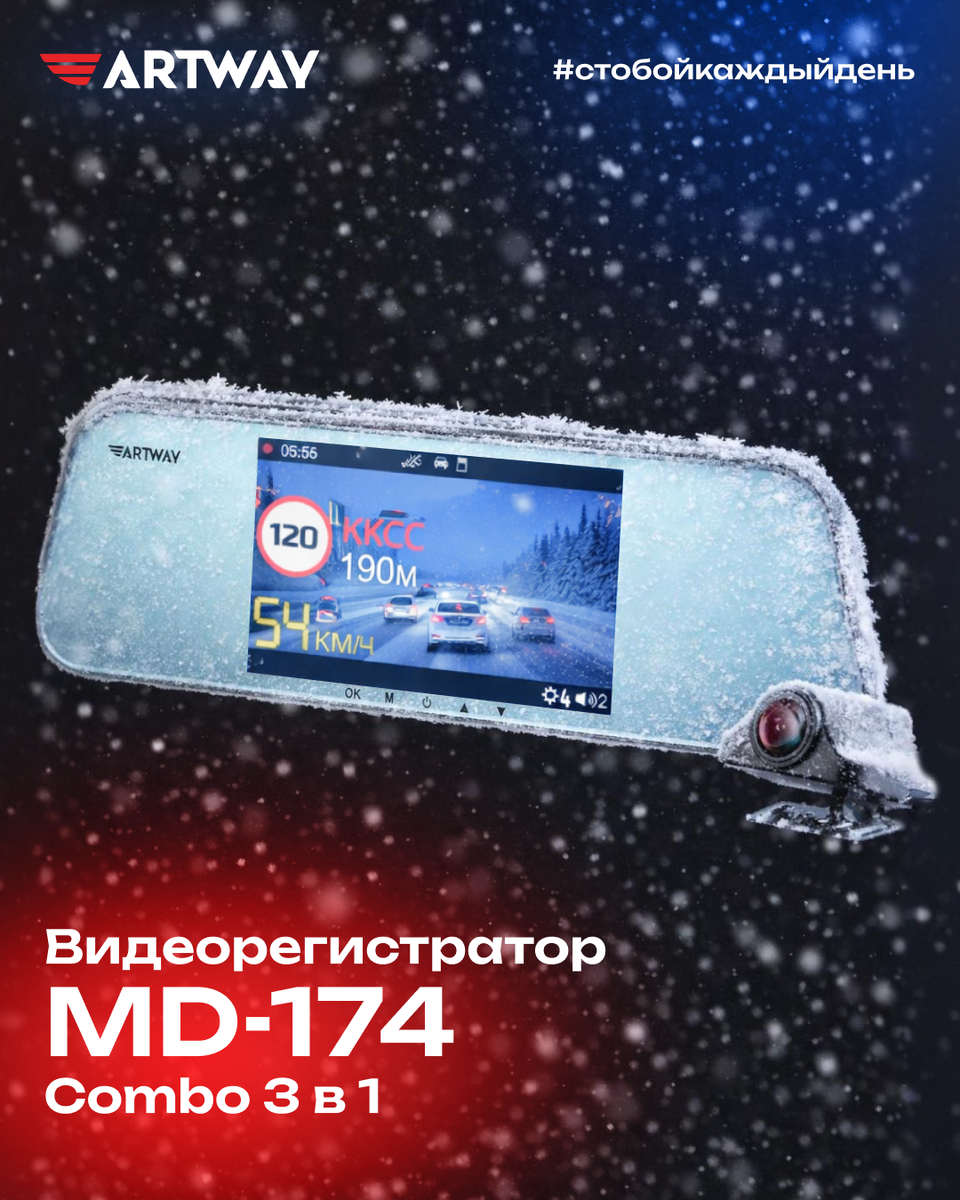 Зеркало-видеорегистратор MD-174 - устройство 3 в 1: видеорегистратор, камера заднего вида и GPS-информатор