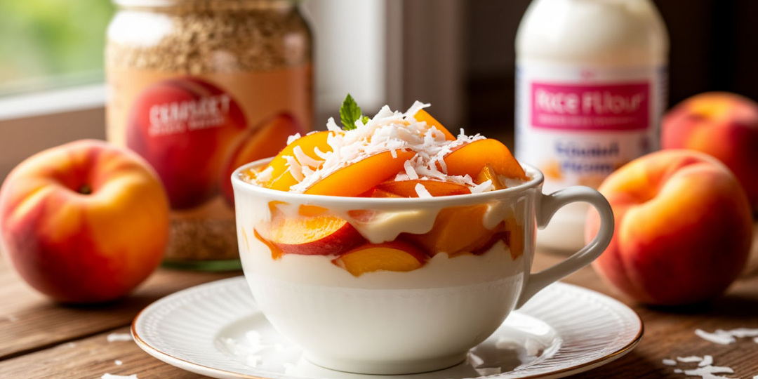 🍮 Тайский кокосовый десерт по-ростовски: вместо кокосового молока — сливки, вместо манго — персики из банки.