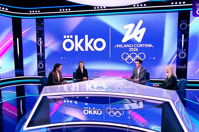 Скриншот во время работы студии на платформе ОККО, которая транслирует Олимпиаду.