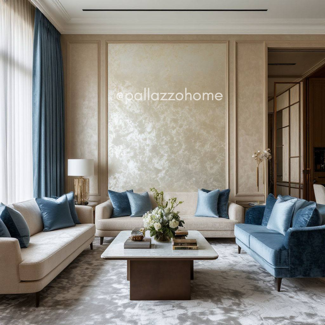 Декоративный шёлк на стенах в нейтральной палитре: пример того, как материал работает со светом и создаёт глубину без активного блеска.