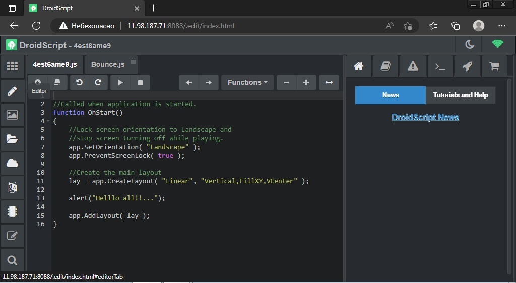 IDE DroidScript: редактор на компьютере через WebBrowser