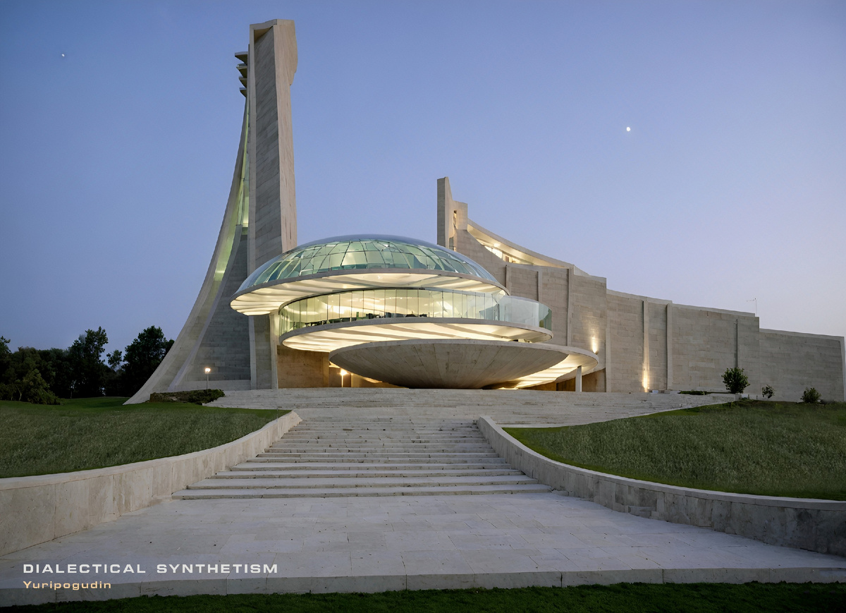 Архитектурная фантазия (рисунок от руки + визуализация «ИИ»). Ю. Погудин