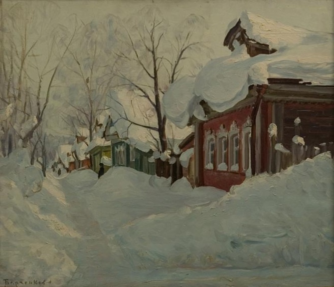 Николай Барченков. Февраль. 1986.  Холст, масло. 60 x 70