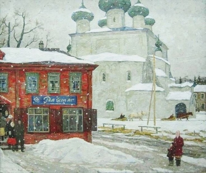 Игорь Попов Последние дни зимы. Каргополь 1965. Холст, масло. 120 x 150. Удмуртский республиканский музей изобразительных искусств им. А.П. Холмогорова