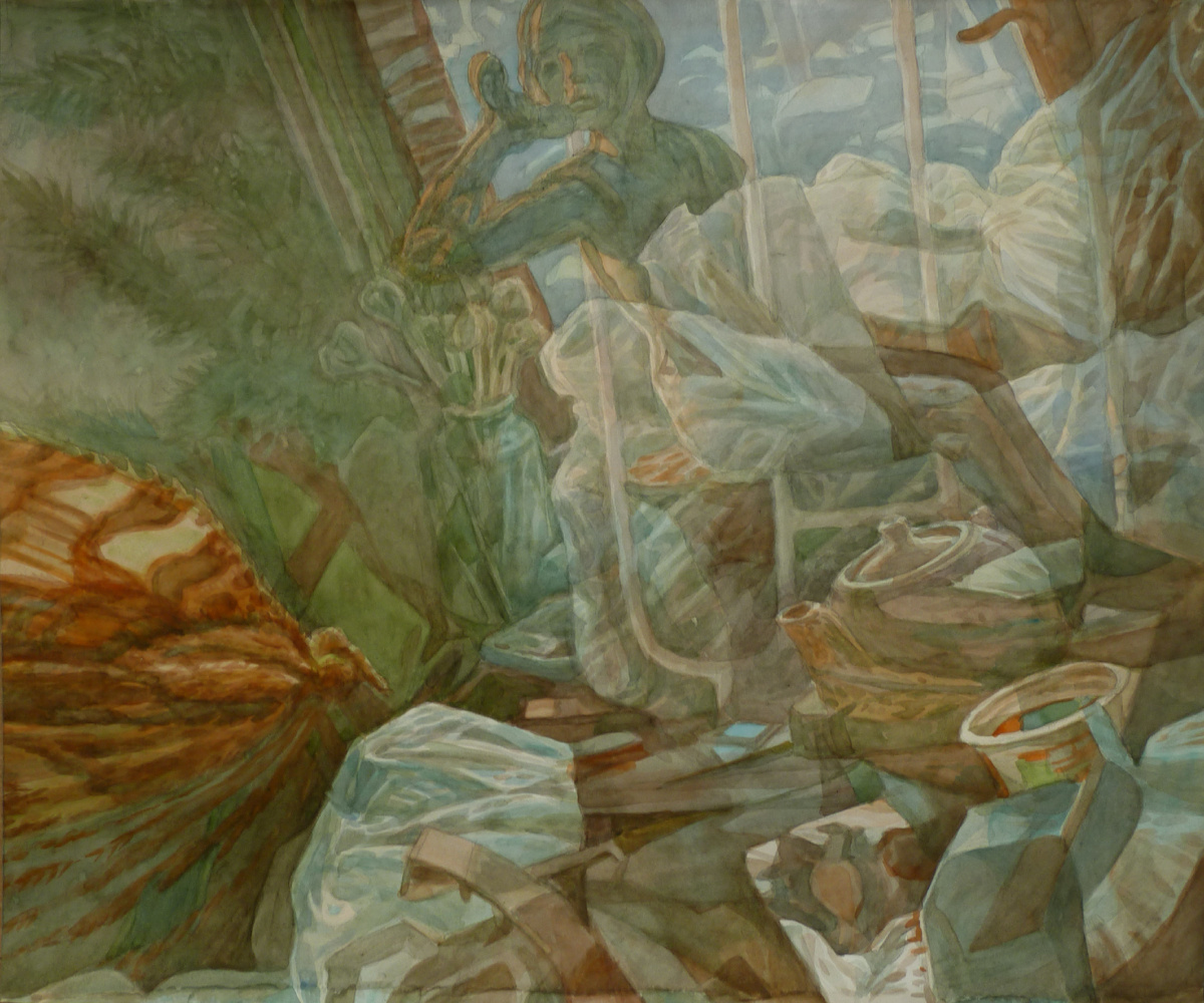 Пресняков М. А. Ветер утра. Натюрморт с гипсовой фигурой. 2012 г., бум., акв., 50х60