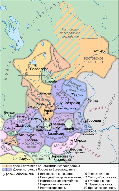 Карта удельных княжеств, 13 век. Из открытых источников.