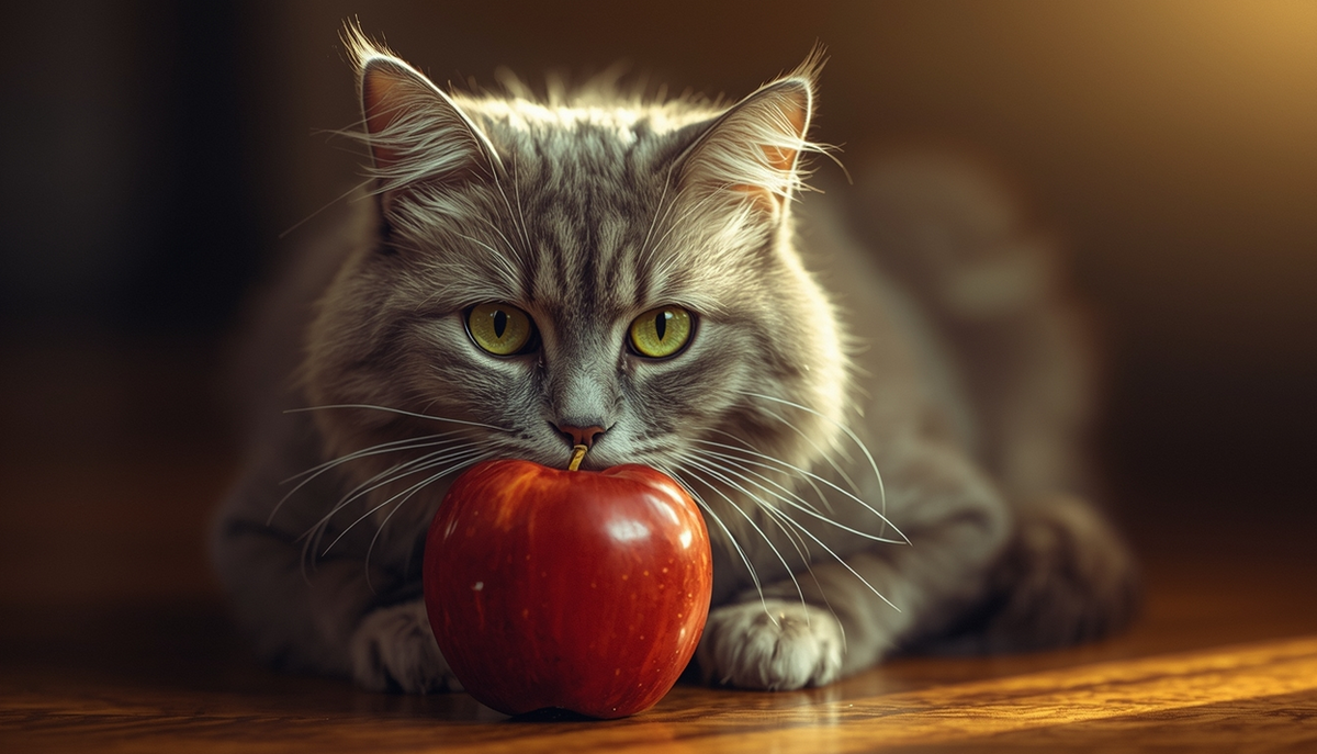 Кошка и яблоко