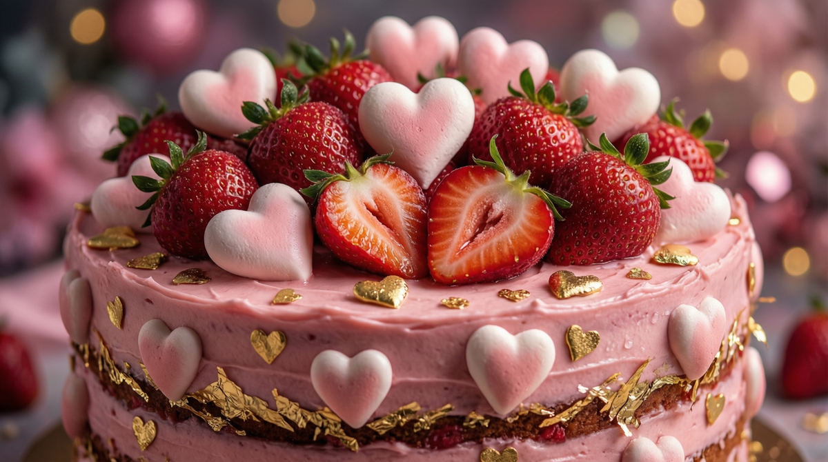 Торт на день святого Валентина с клубничным кремом