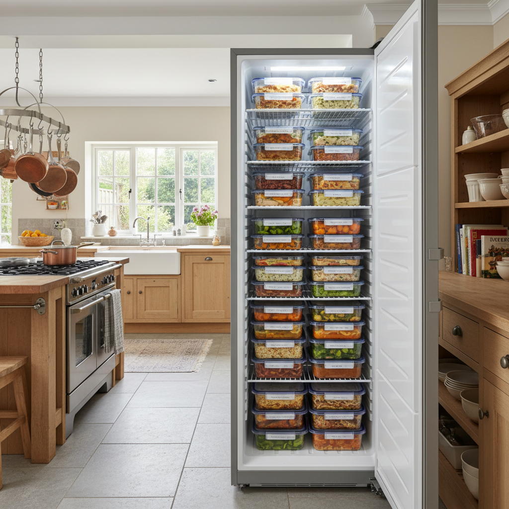 Организованная кухня с морозилкой и готовыми блюдами позволяет экономить время и силы.