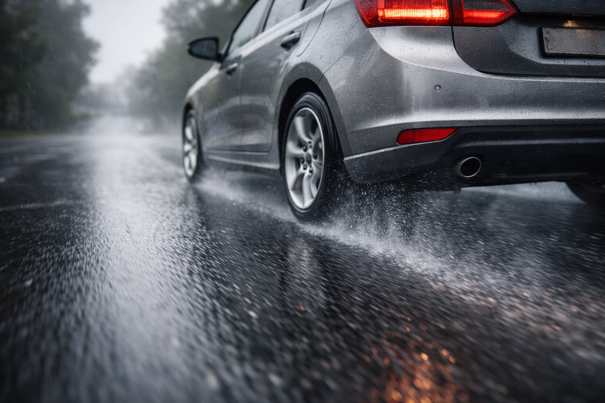 Торможение на мокрой дороге