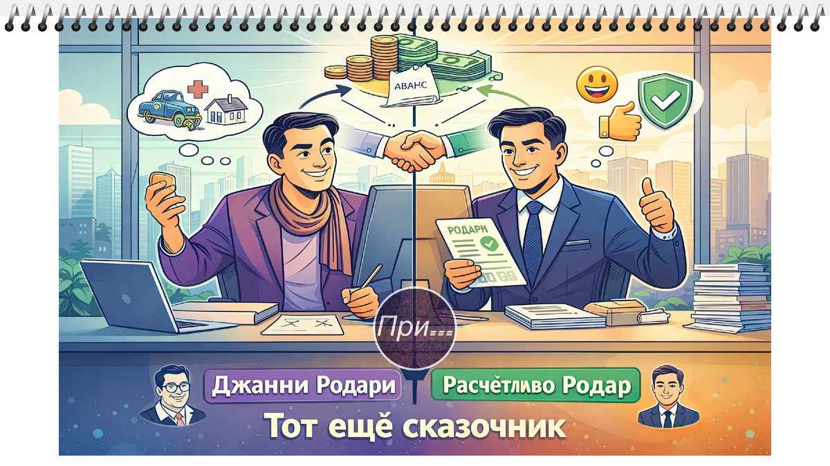 Титульная иллюстрация к рассказу Олега Лубски «Родар и Родари. Рассказ-басня по реальным событиям» | © авторы иллюстрации ChatGPT5.2 & Олег Лубски 2026