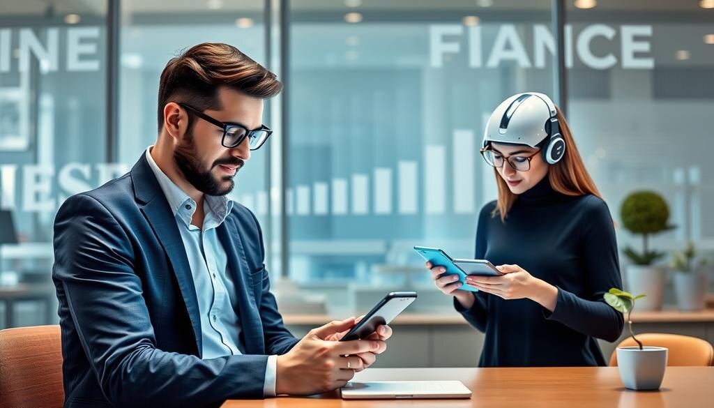    Обзор технологий, изменяющих личные финансы, изображение, показывающее использование ИИ и мобильных приложений для бюджета.