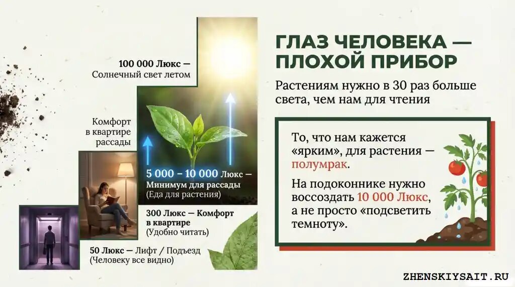 Рассаде для жизни и развития нужно от 5000 до 10000