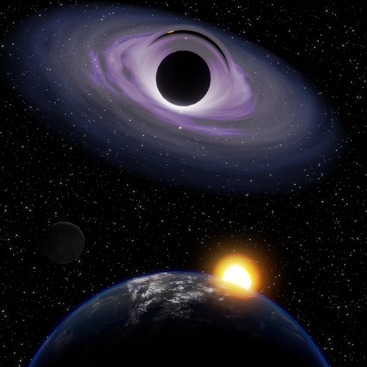 Визуализация черной дыры рядом с Землей. Источник: Pixabay