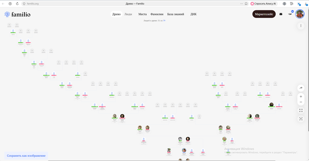 Скриншот дерева на Familio