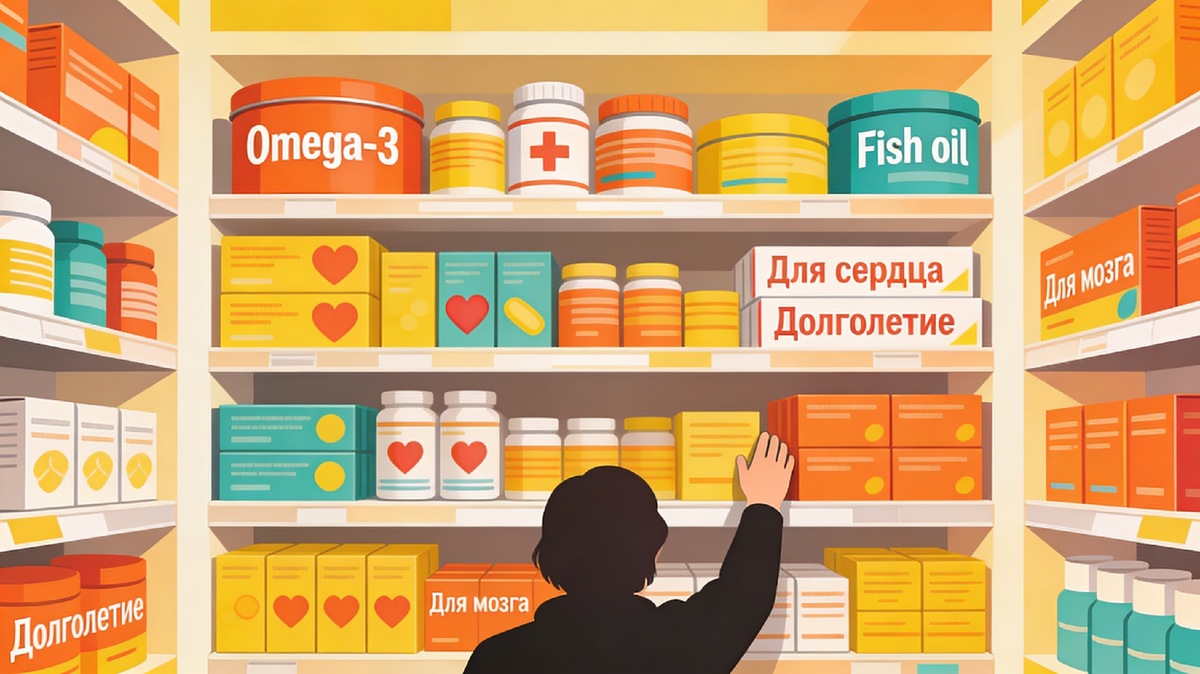 Аптечная полка обещает, что омега‑3 решат все проблемы со здоровьем сразу