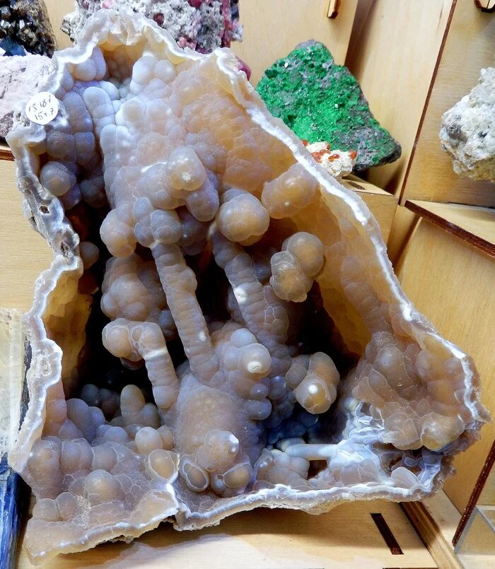 Гроздьевидные формы и псевдосталактиты халцедона. Выставка "Мир Камня", фото автора