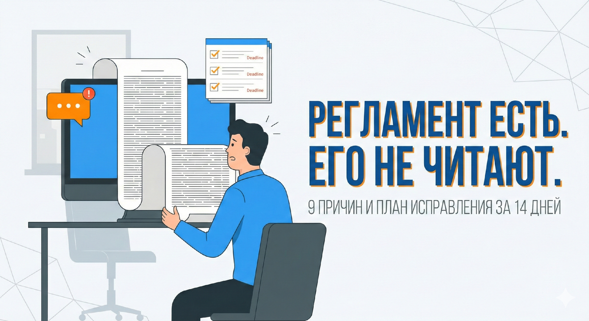 Сотрудник смотрит на длинный регламент