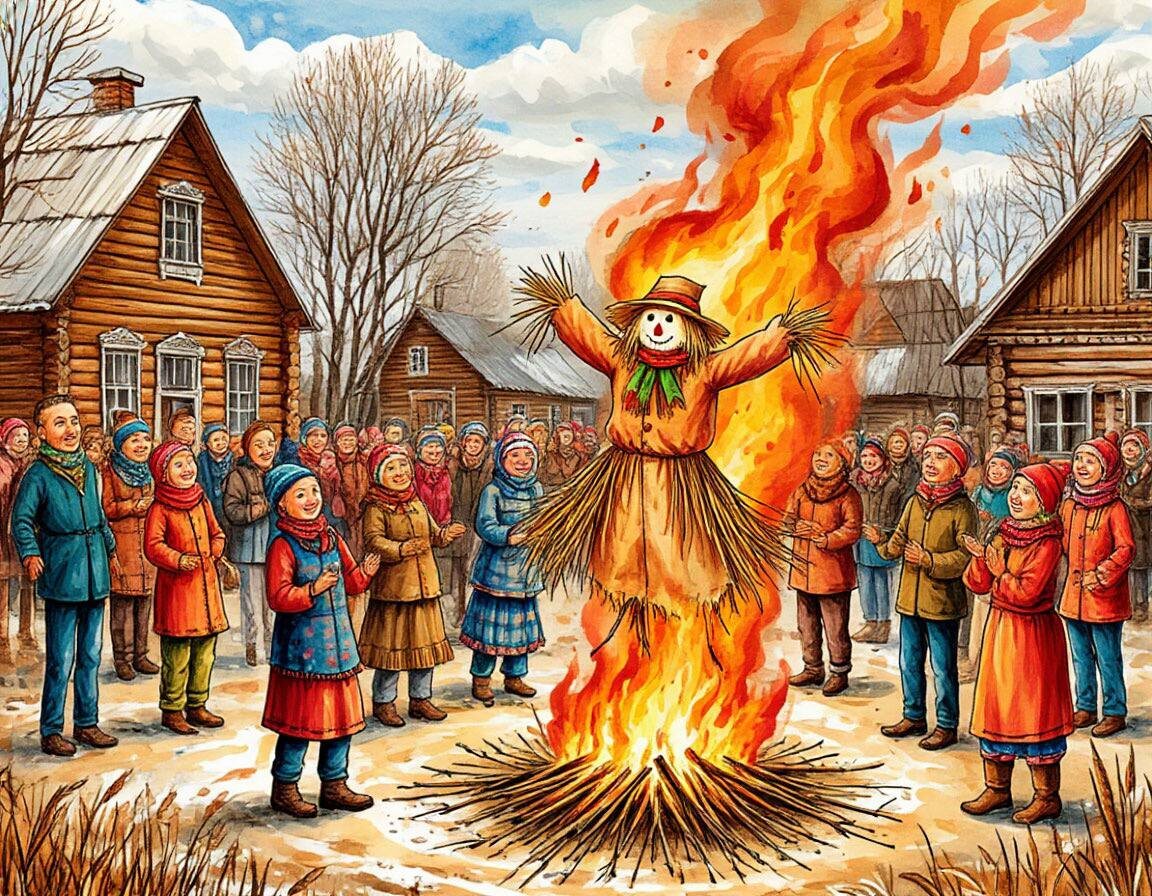 Сжигание Масленицы в русской деревне