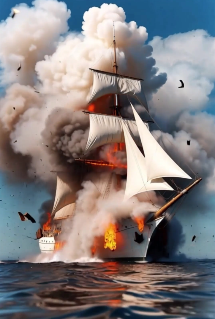 Жертва морского боя - парусник королевского флота (кадр из видео) 