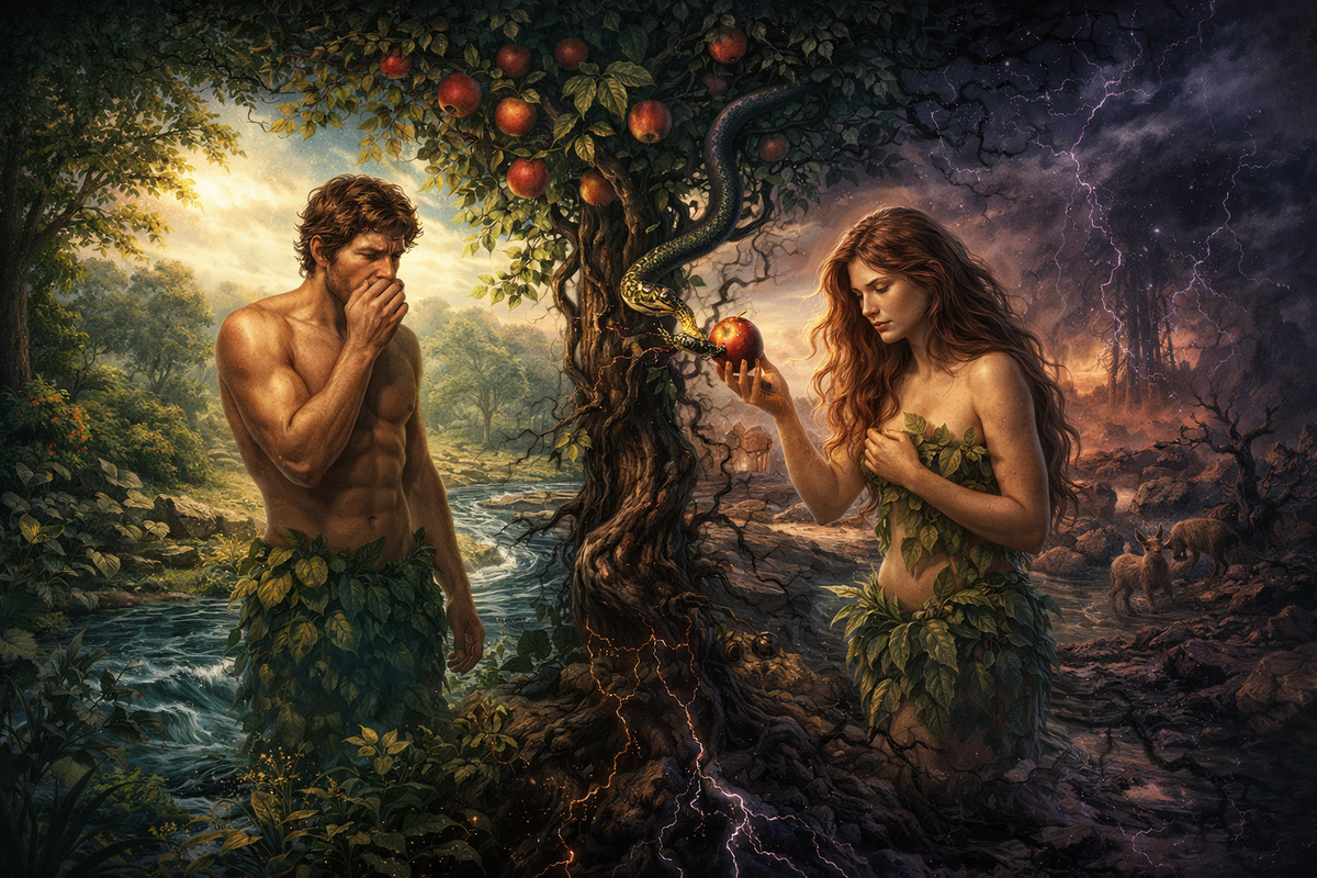 Рис. 1. Адам и Ева в Эдеме: грех, как искажение фундаментальной структуры бытия, входит в мир, принося закон смерти