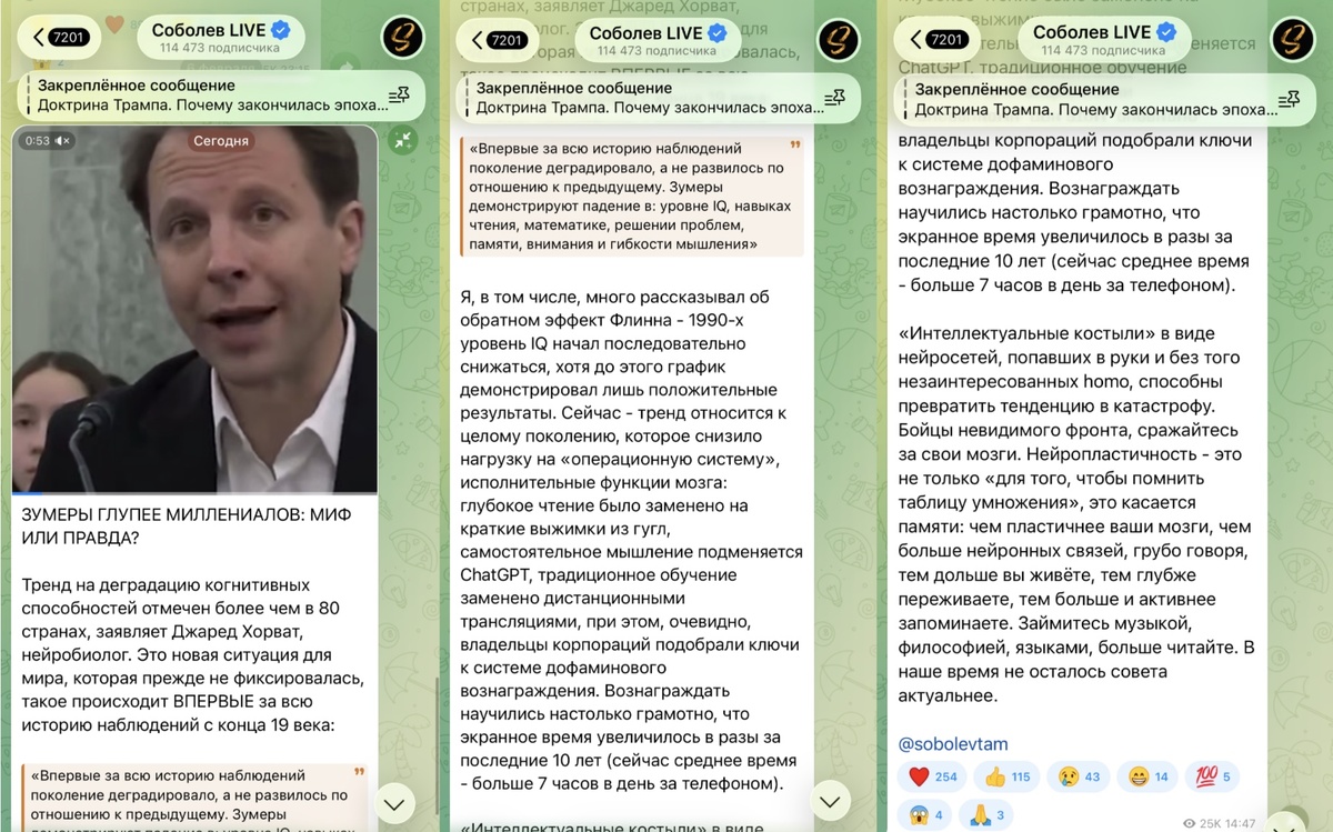 Скрины из телеграм канала Николая Соболева