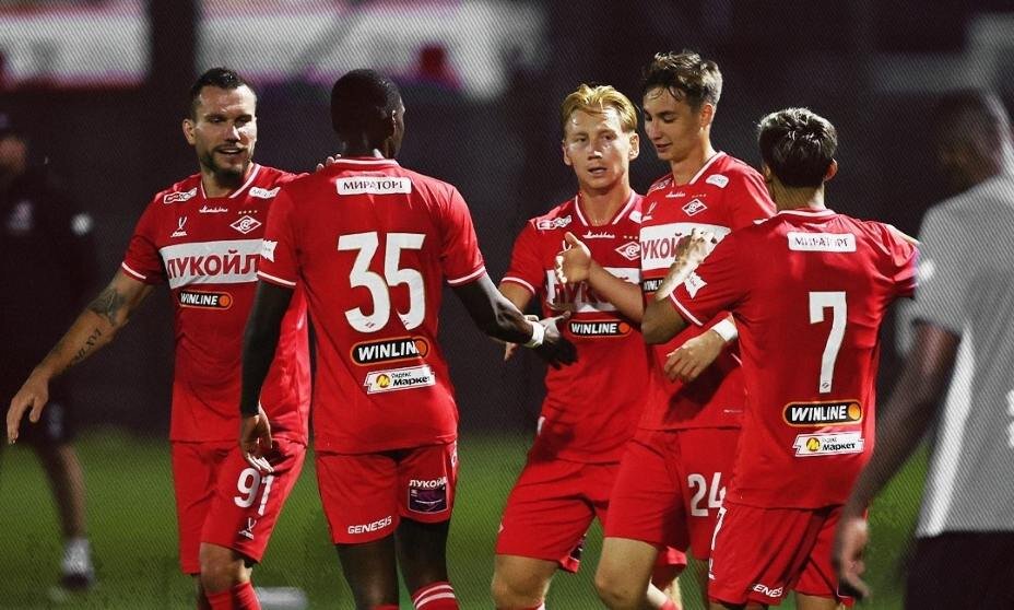    «Спартак» празднует гол Никиты Массалыги. Фото: Соцсети ФК «Спартак»