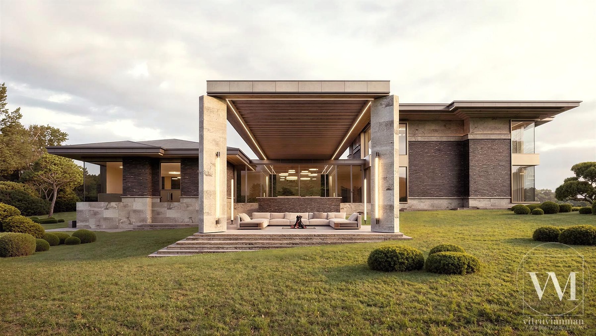 Дом Райта Проект дома в стиле Райта - 1900м2 - ЛЕТО