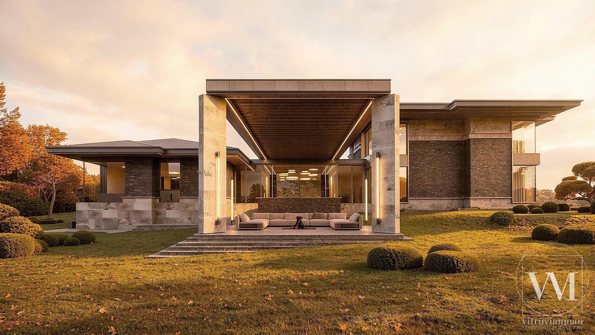 Дом Райта Проект дома в стиле Райта - 1900м2 - ОСЕНЬ