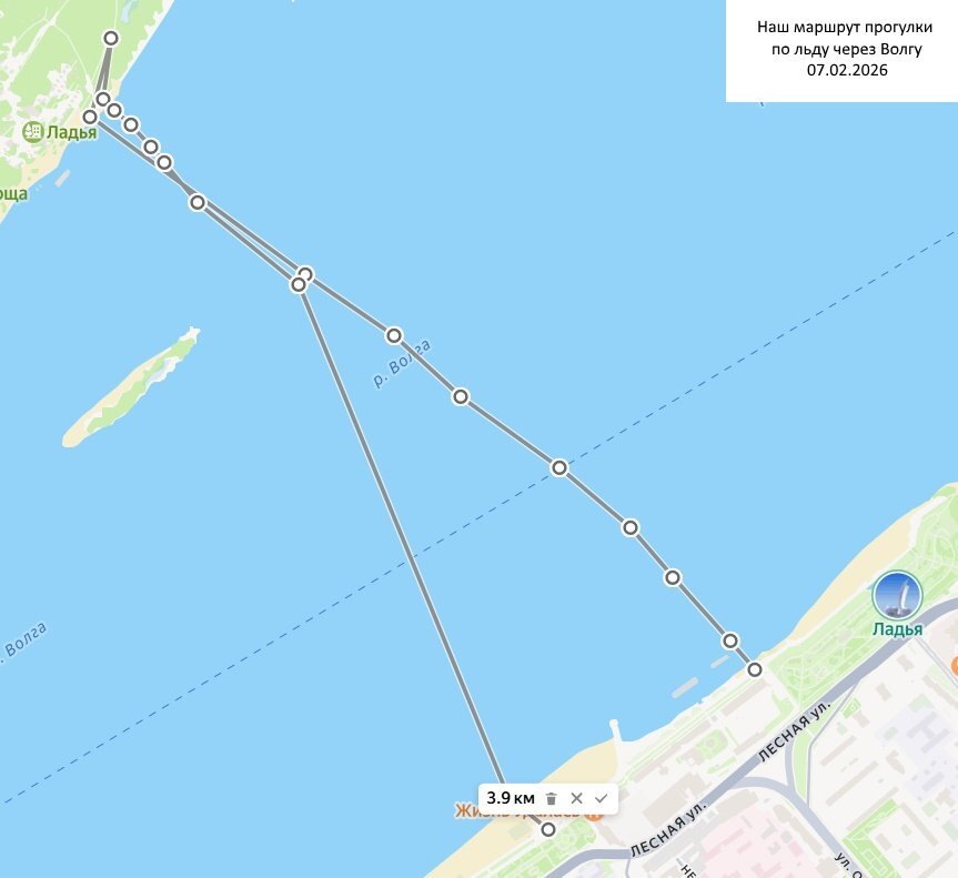 Маршрут прогулки через Волгу (от Самары и обратно).