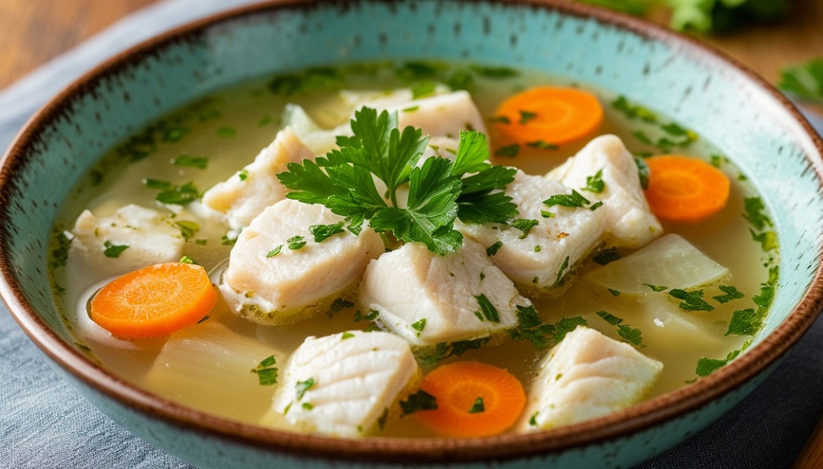 Рыбный суп из наваги. Типичное блюдо для системы правильного питания.  «Создано с использованием искусственного интеллекта».