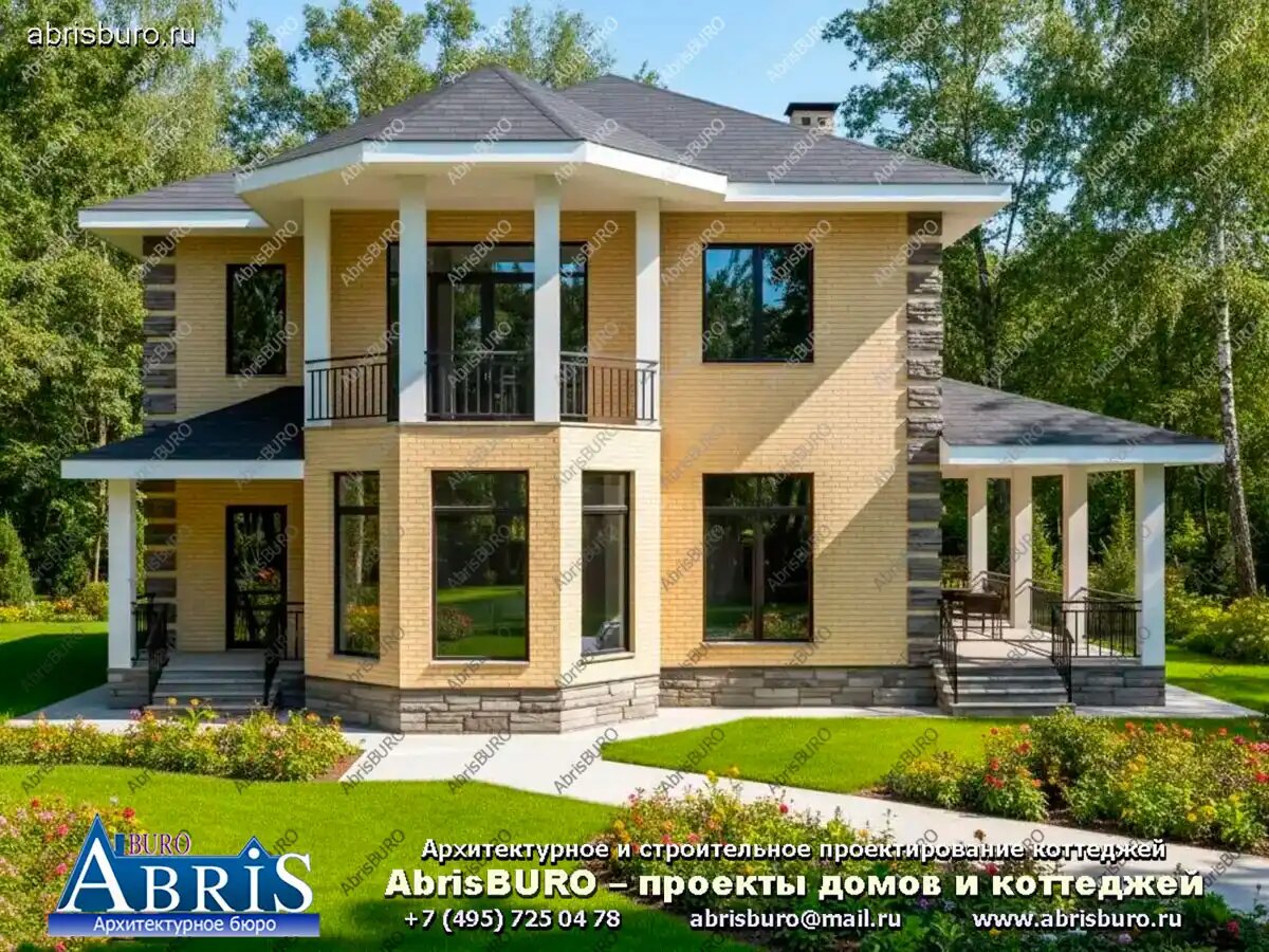 Визуализация главного фасада коттеджа