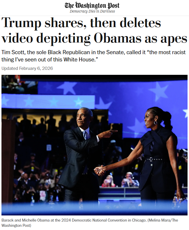 https://www.washingtonpost.com/politics/2026/02/06/donald-trump-barack-michelle-obama-apes-video/
