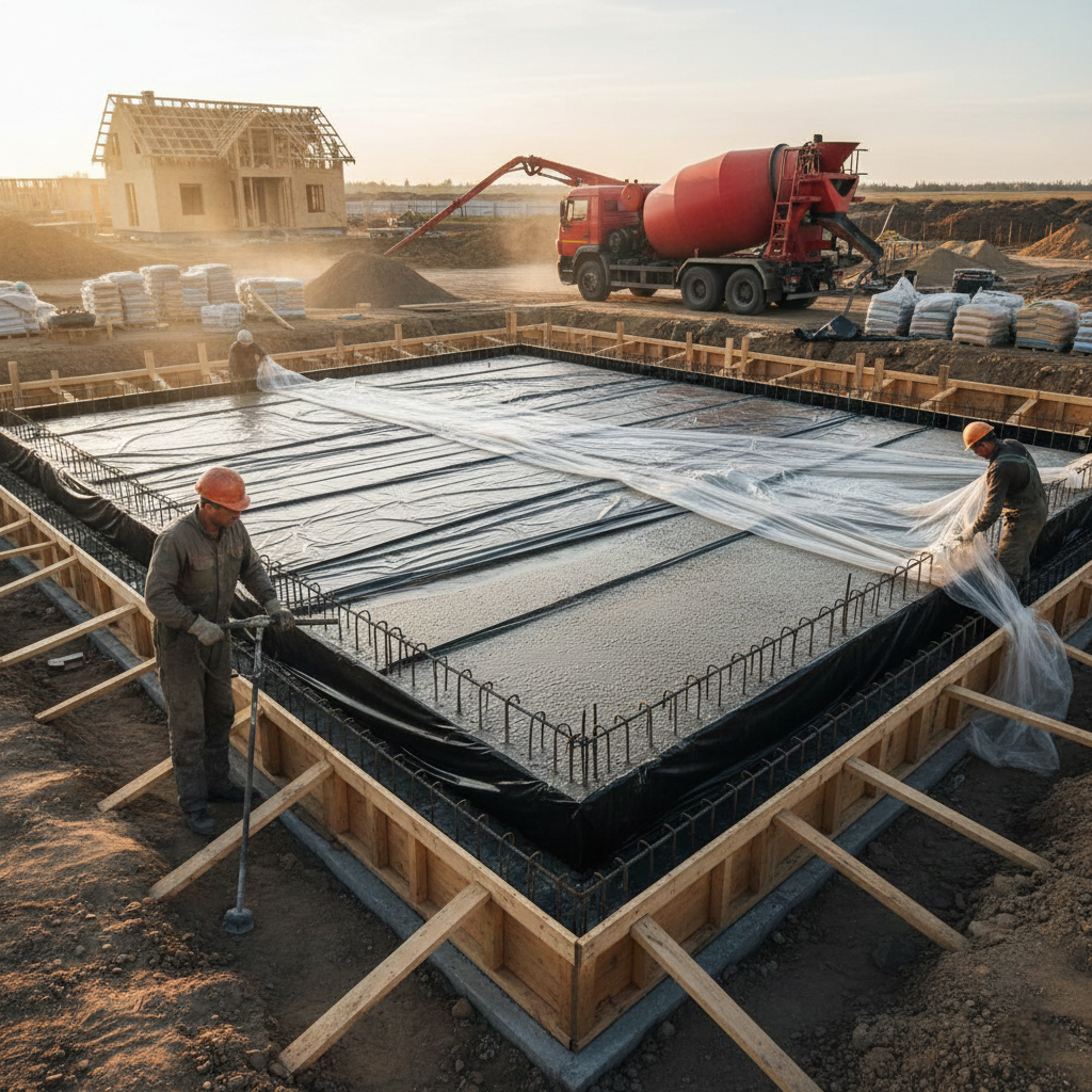 Заливка фундамента. Сгенерировано ии.