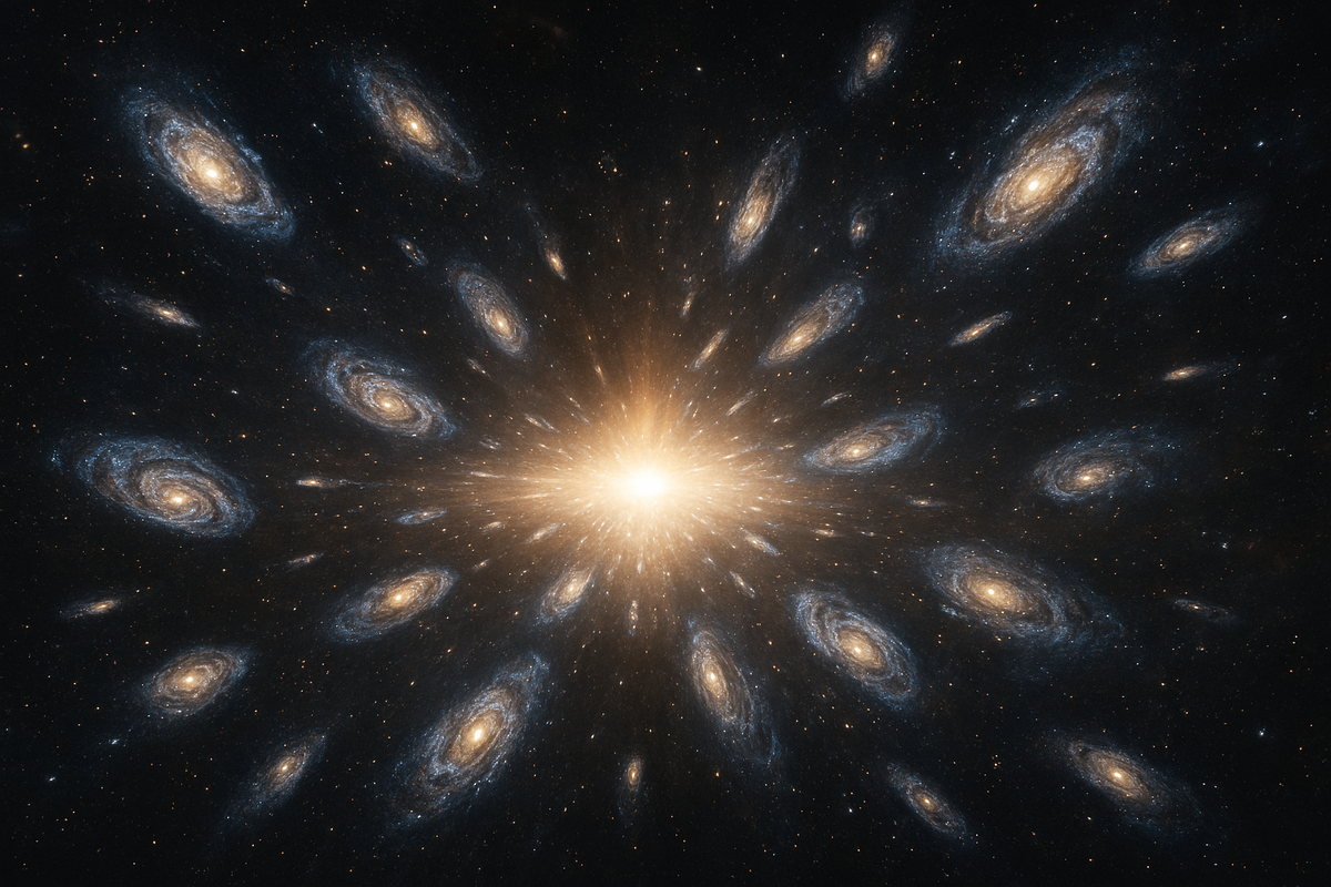 Художественное изображение Большого сжатия — галактики падают внутрь