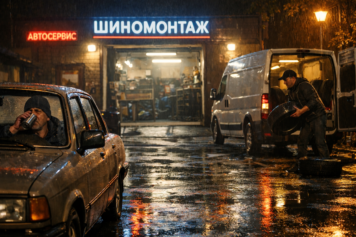 Осенний вечер на шиномонтаже