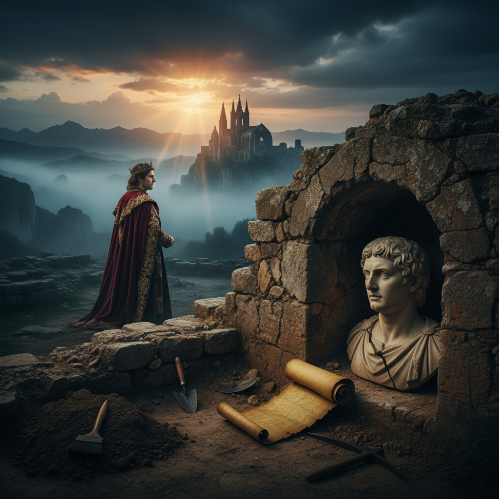 На месте раскопок: Античный мраморный бюст.