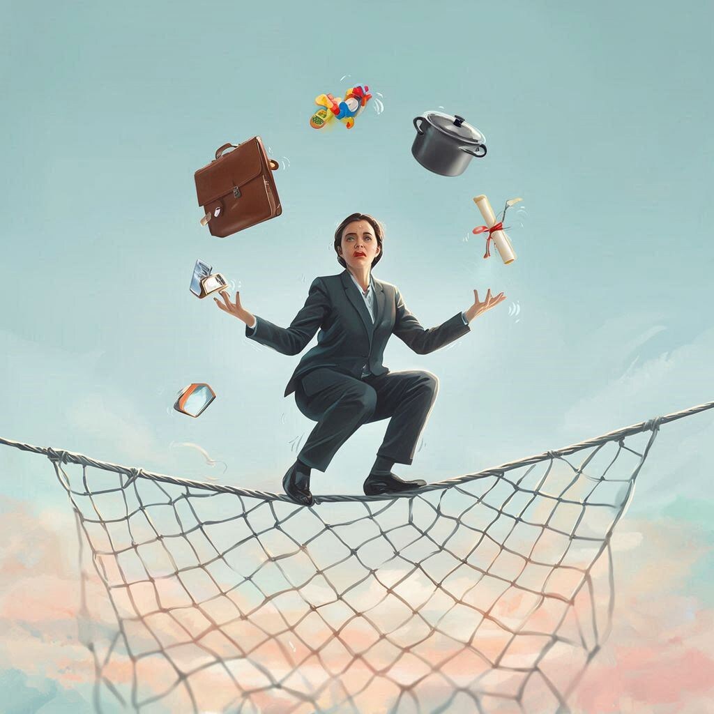 Жонглировать жизнью на канате — ежедневная реальность отличницы. Уронить хоть одну обязанность кажется катастрофой. Но сетка внизу говорит: ты можешь отпустить. Мир не рухнет.