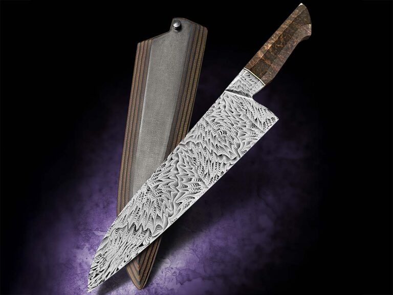 Джесси Ху разработал поварской нож с лезвием из дамасской стали Maelstrom. Он использовал технологию Pops Procut и высококачественную сталь 1084. Длина ножа составляет 14 дюймов.