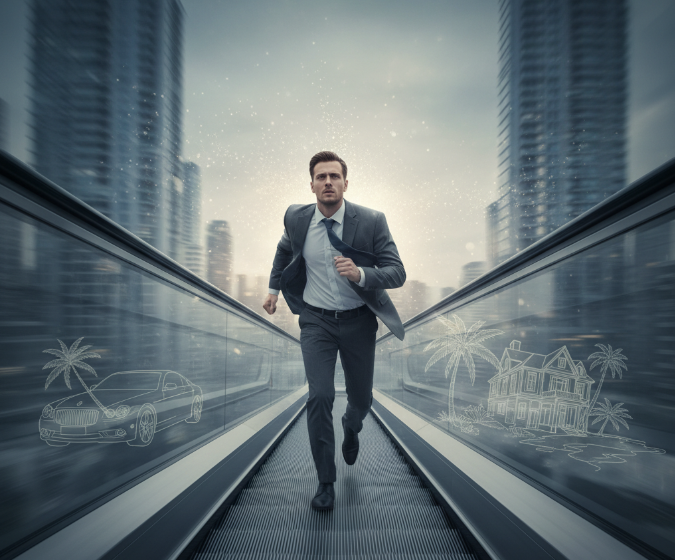 Бег вверх по эскалатору, который идет вниз