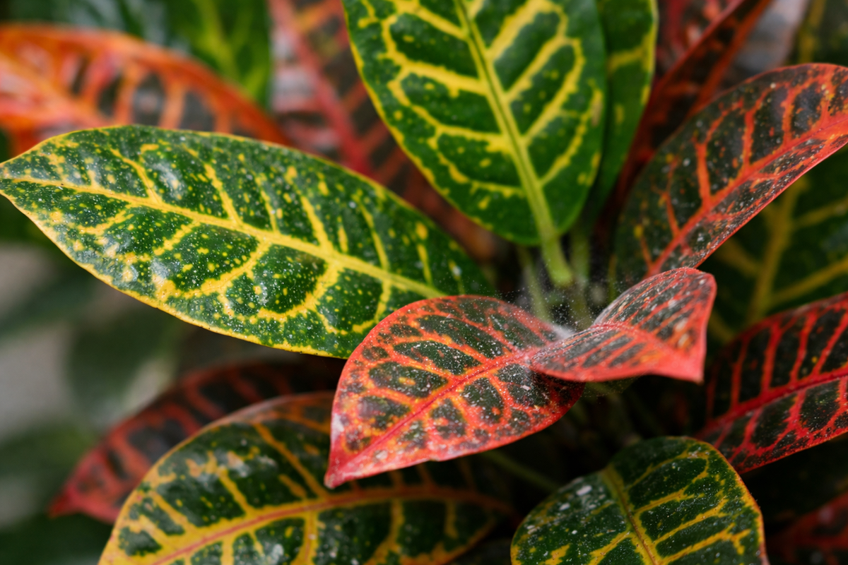 Кротон (кодиеум). Поражение паутинным клещом. 