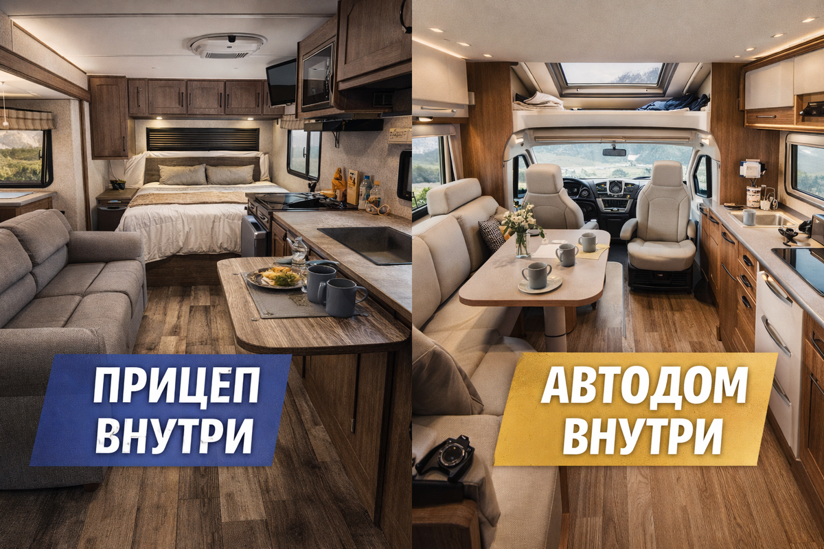 Прицеп и автодом внутри